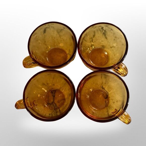 Indiana Glass Other - 4 Vintage Amber Glass Indiana Hand Blown Glasses Punchbowl Replacements 6oz